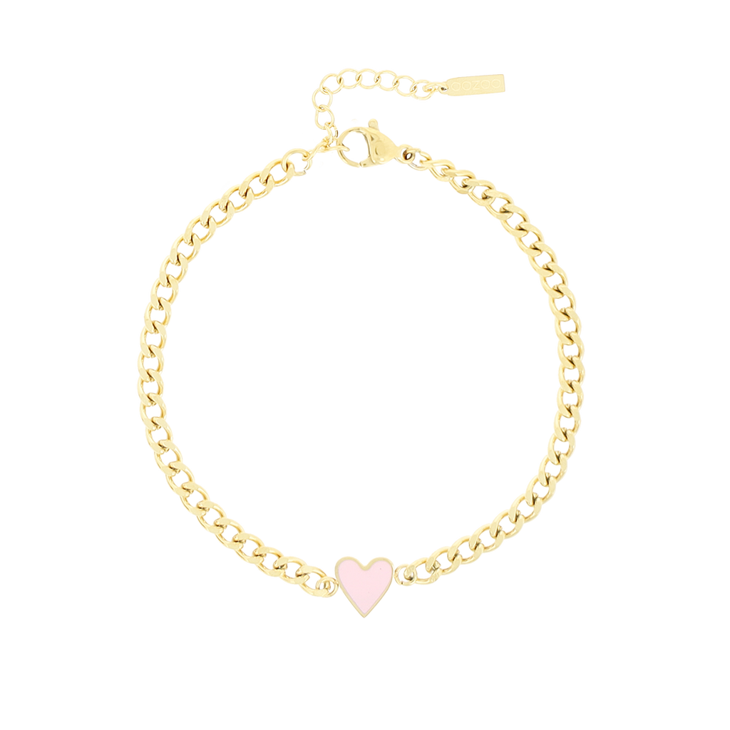Gold coloured bracelet with red heart charm