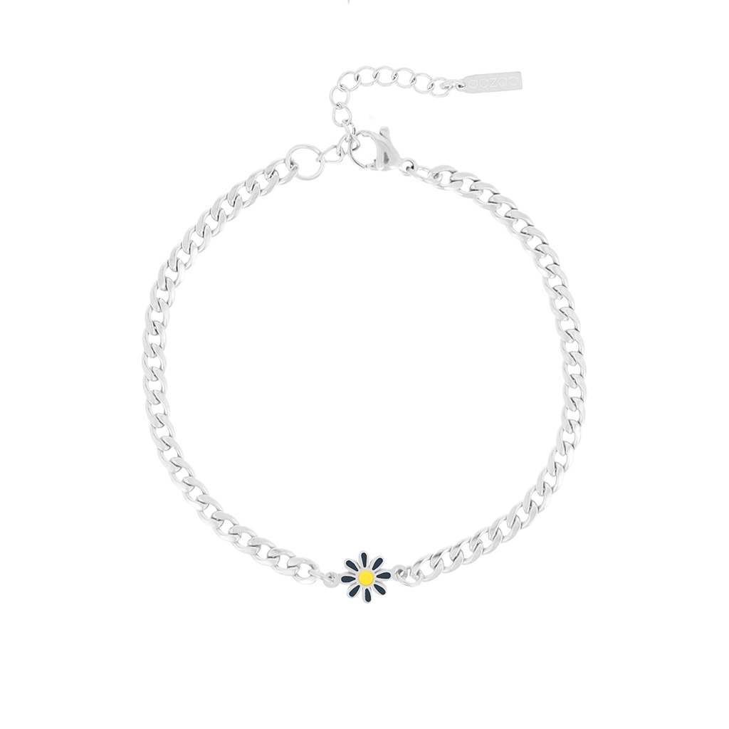 Silver coloured bracelet with flower charm