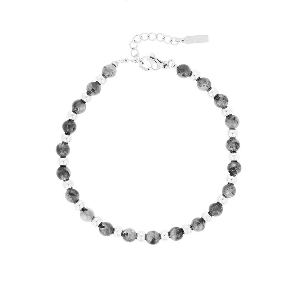 Silver coloured bracelet with black natural stones
