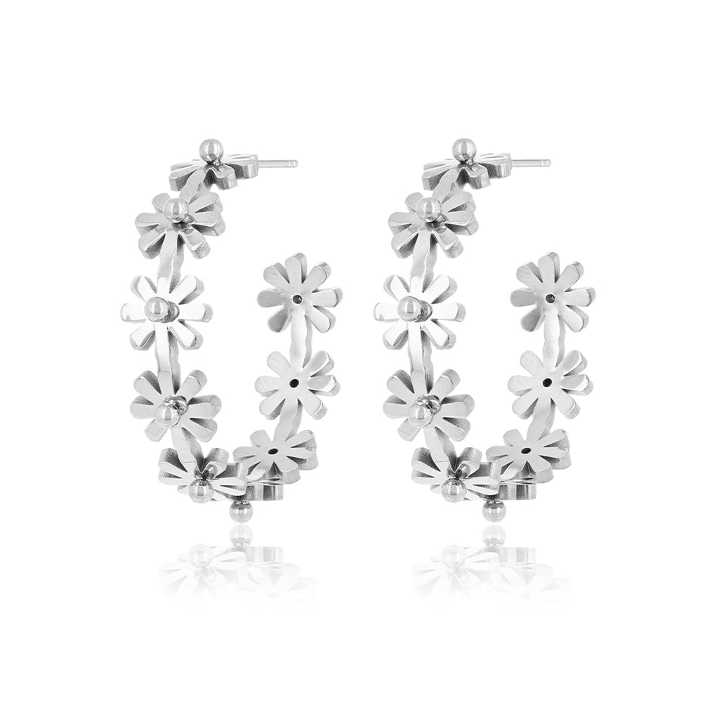 Silver Earrings with Flowers