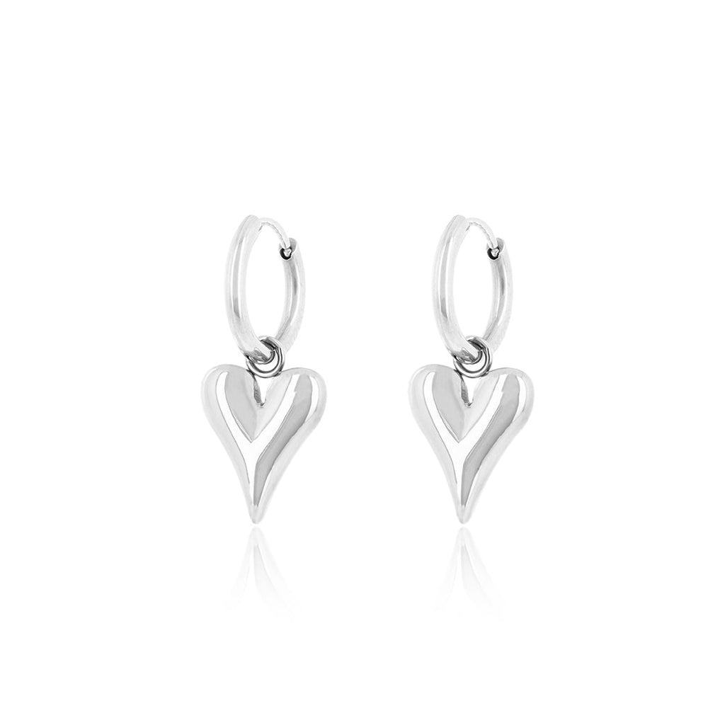 Silver Hoop Earrings with Heart charm