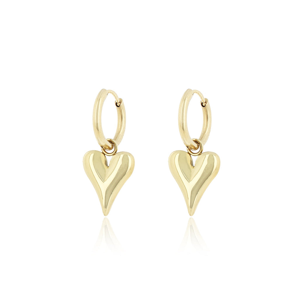 Gold Hoop Earrings with Heart charm
