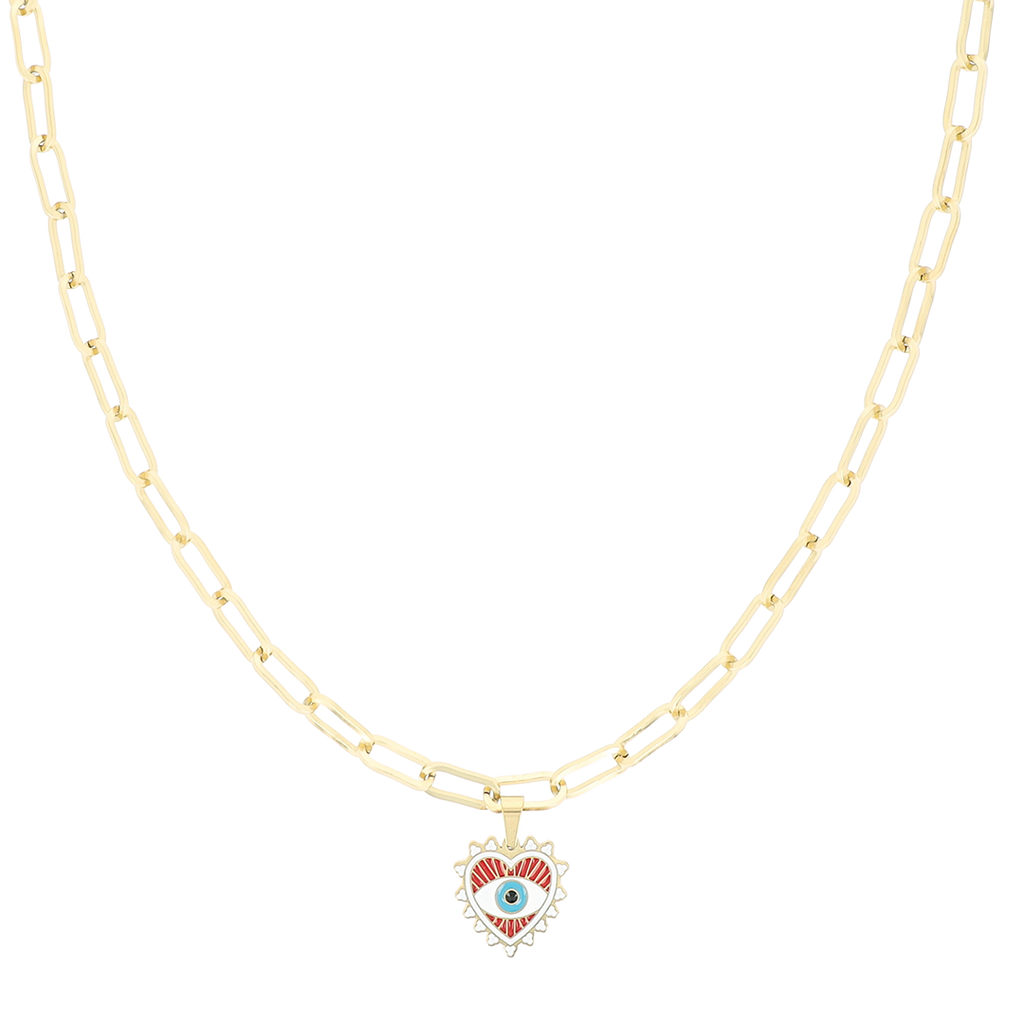 Gold coloured necklace with evil eye charm