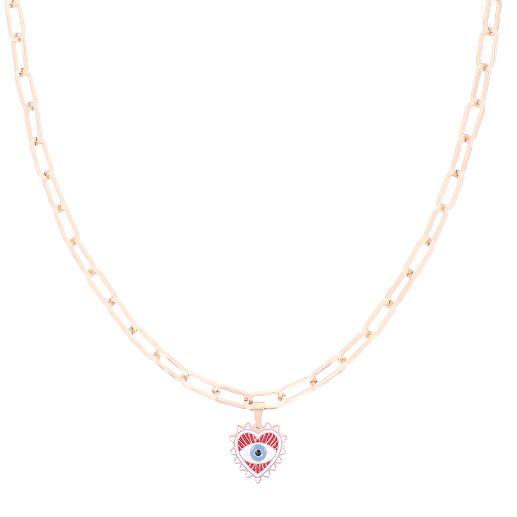 Rose coloured necklace with evil eye charm