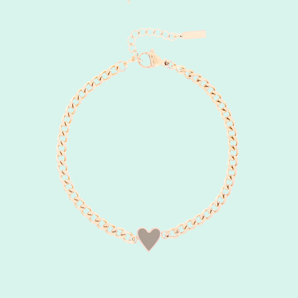 SB-1020 - Rose coloured bracelet with red heart charm