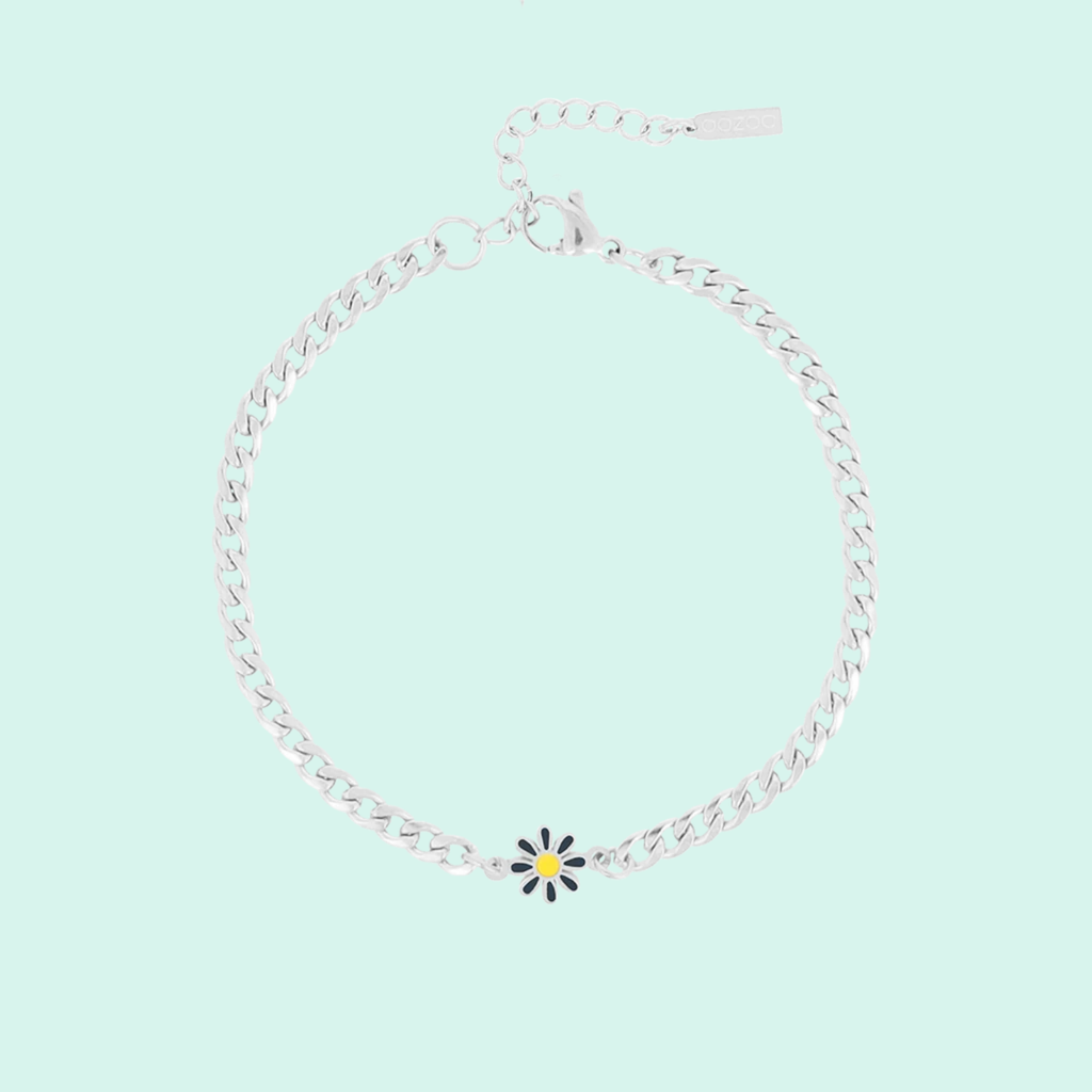 SB-1021 - Silver coloured bracelet with flower charm