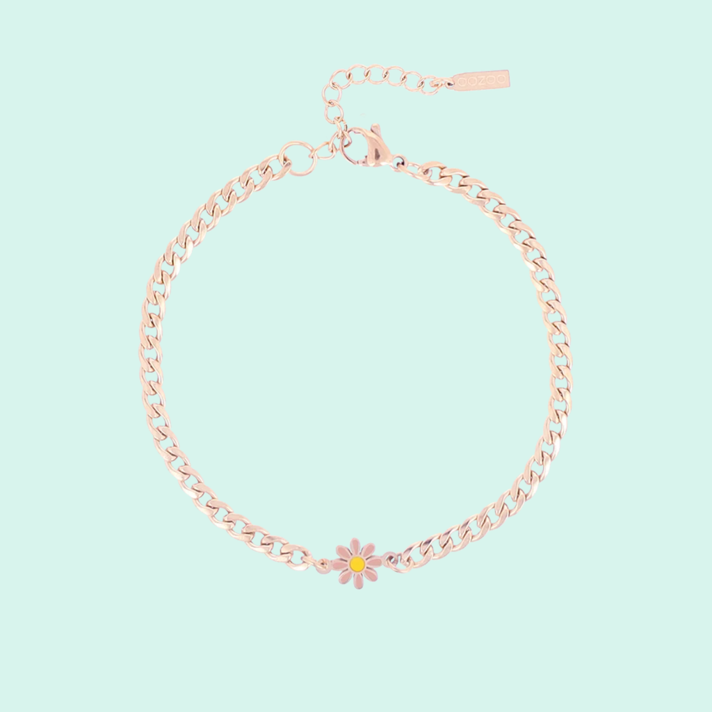 SB-1023 - Rose coloured bracelet with flower charm