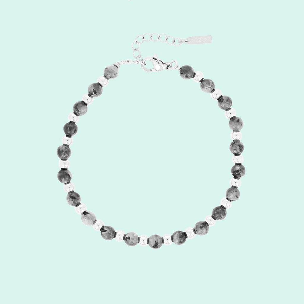 SB-1024 - Silver coloured bracelet with black natural stones