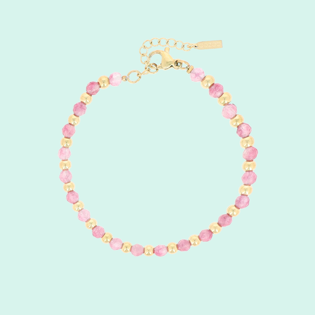 SB-1025 - Gold bracelet with pink natural stones