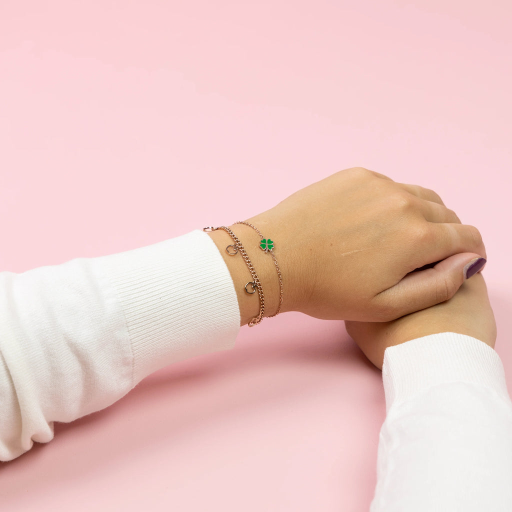SB-1038 - Rose Gold Bracelet with a Green Clover