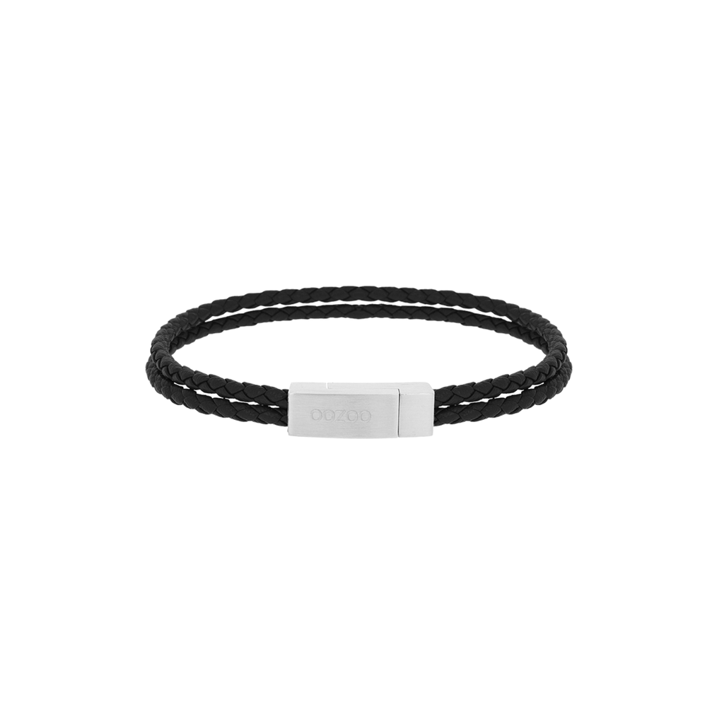 Black braided leather bracelet - SB-1103