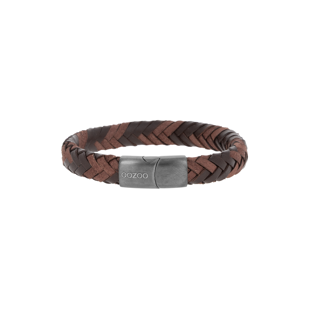 Brown braided leather bracelet with titanium clasp - SB-1111
