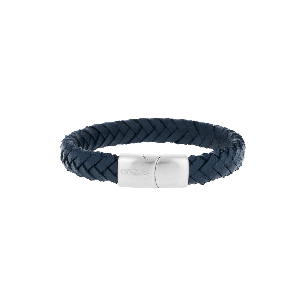 Dark blue braided leather bracelet with silver coloured clasp - SB-1112