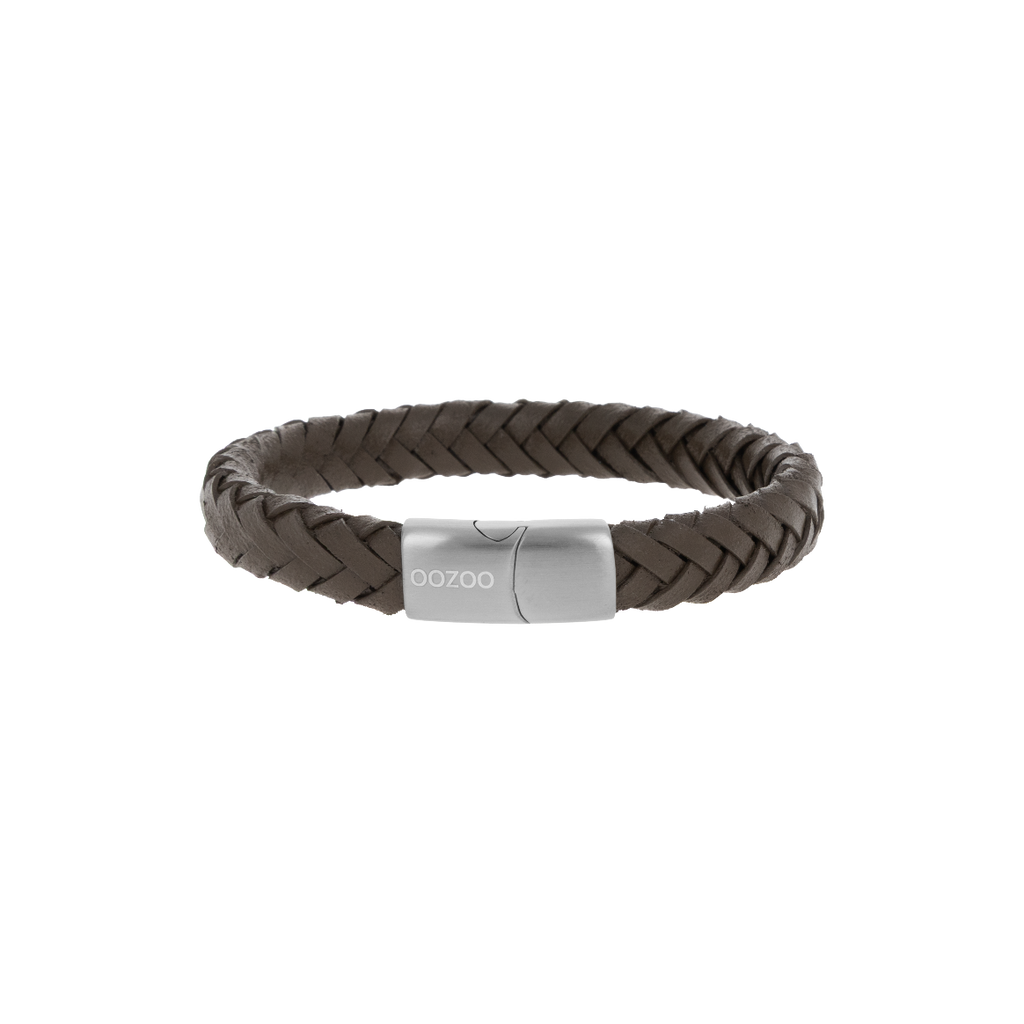 Dark green braided leather bracelet with titanium clasp - SB-1113