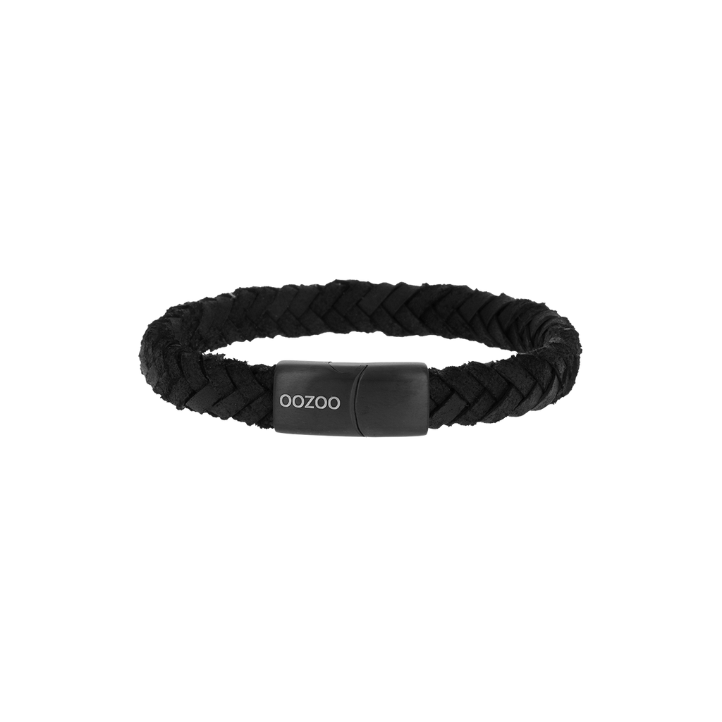 Black braided leather bracelet with black clasp - SB-1114