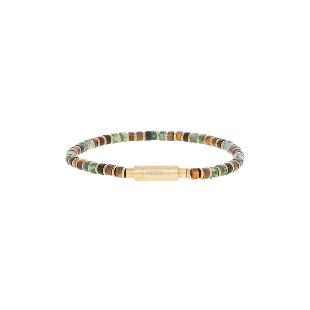 Brown/green beaded bracelet with gold coloured clasp - SB-1121
