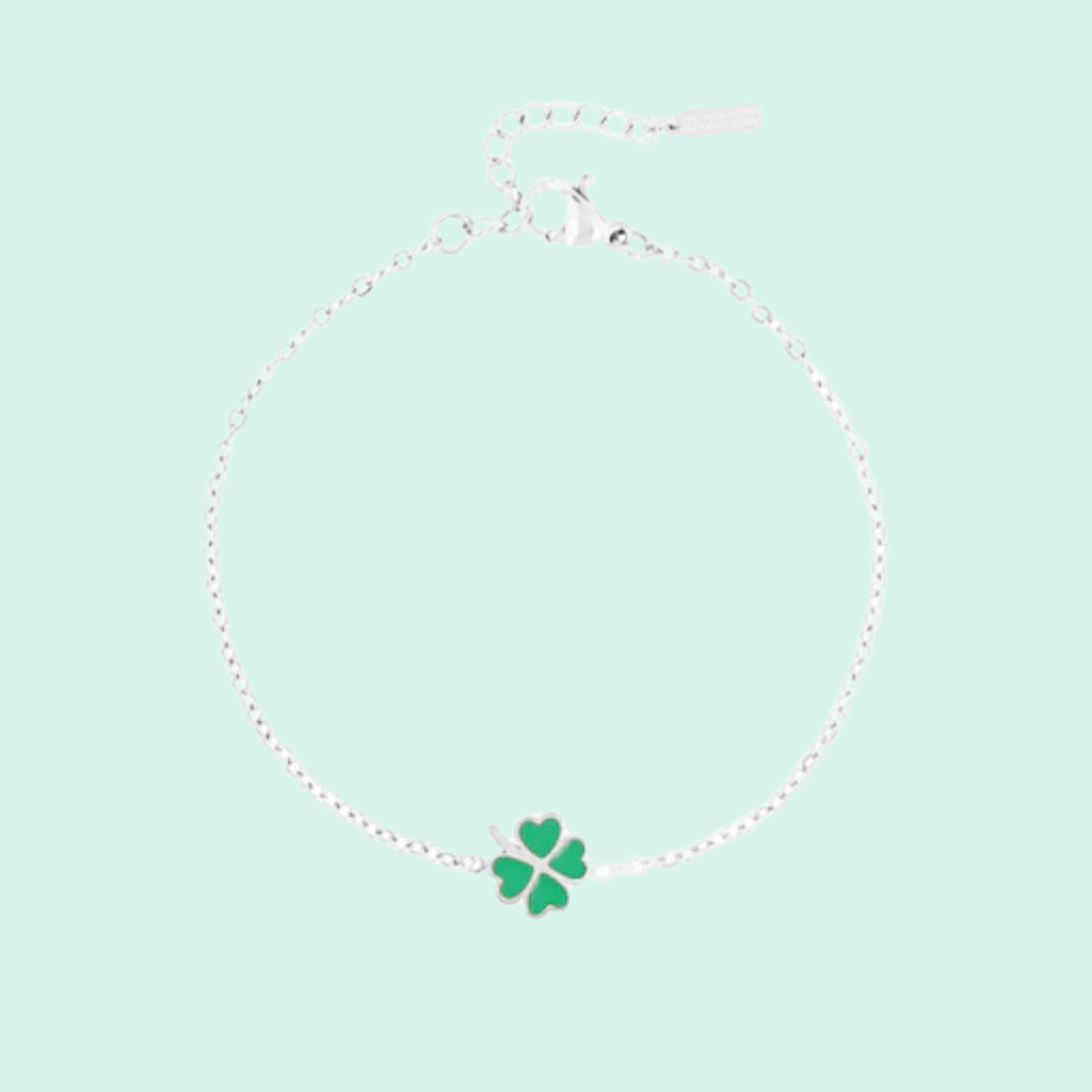 SB-1036 - Silver Bracelet with a Green Clover