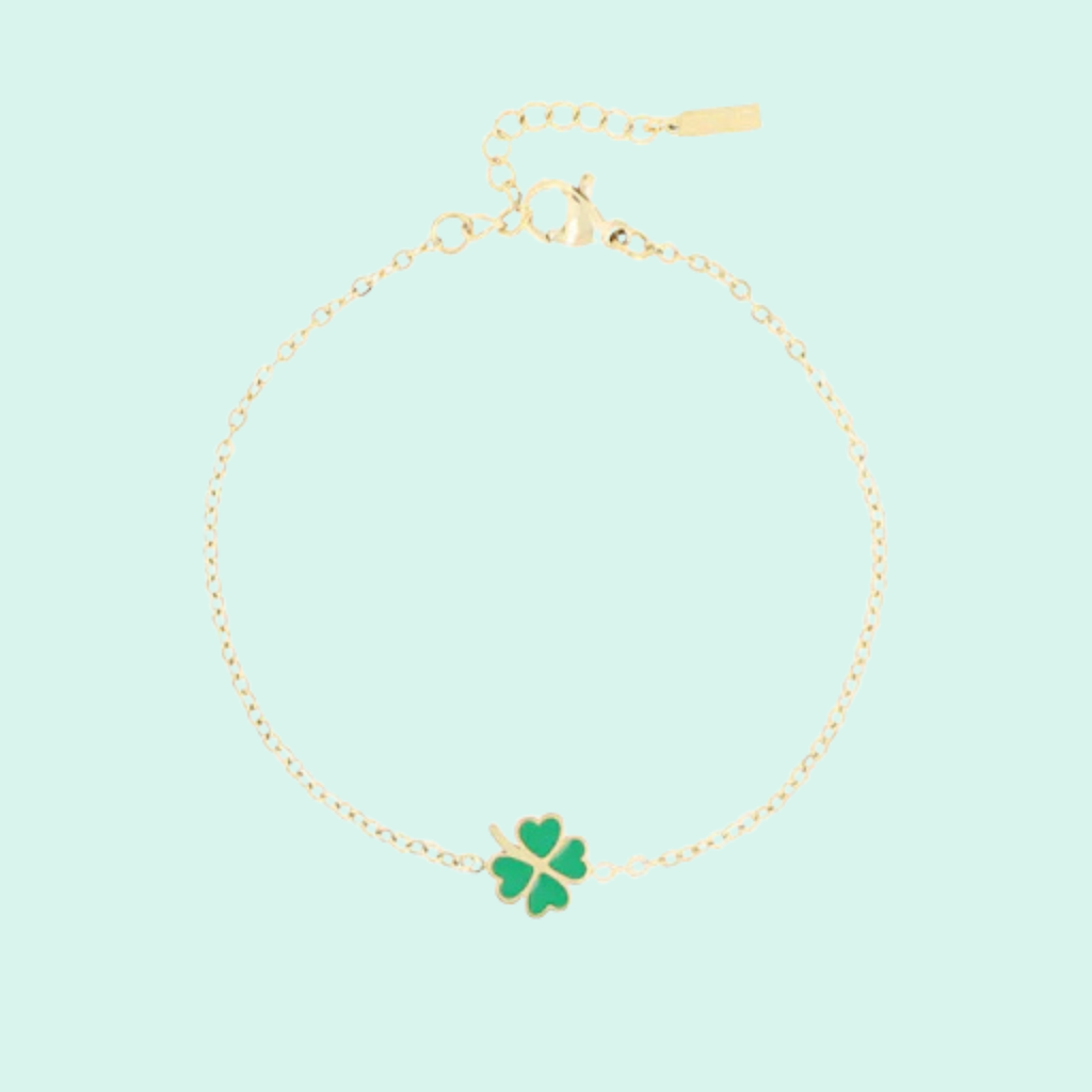 SB-1037 - Gold Bracelet with a Green Clover