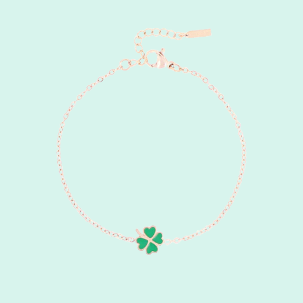 SB-1038 - Rose Gold Bracelet with a Green Clover