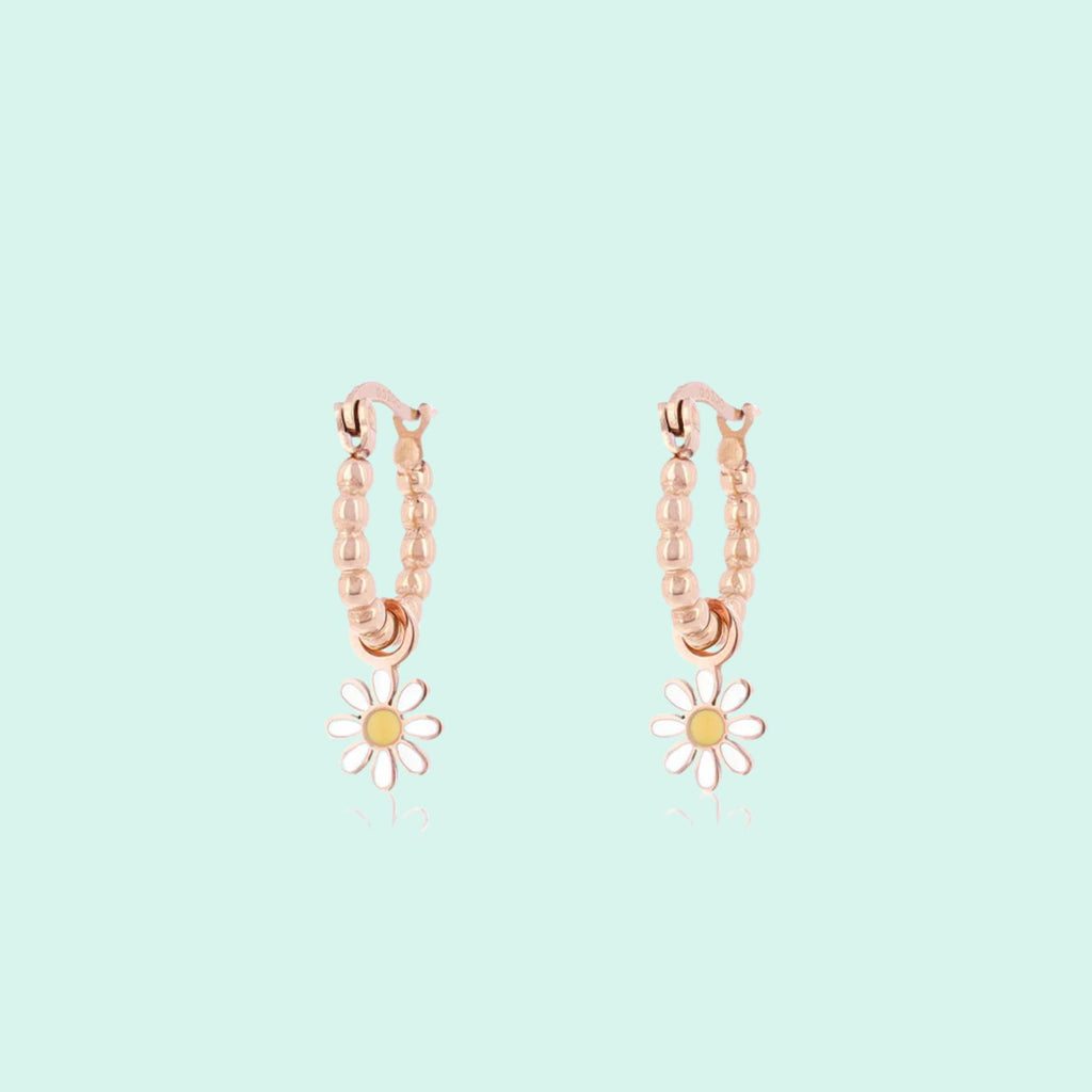 SE-3017 - Rose gold hoop earrings with flower charm