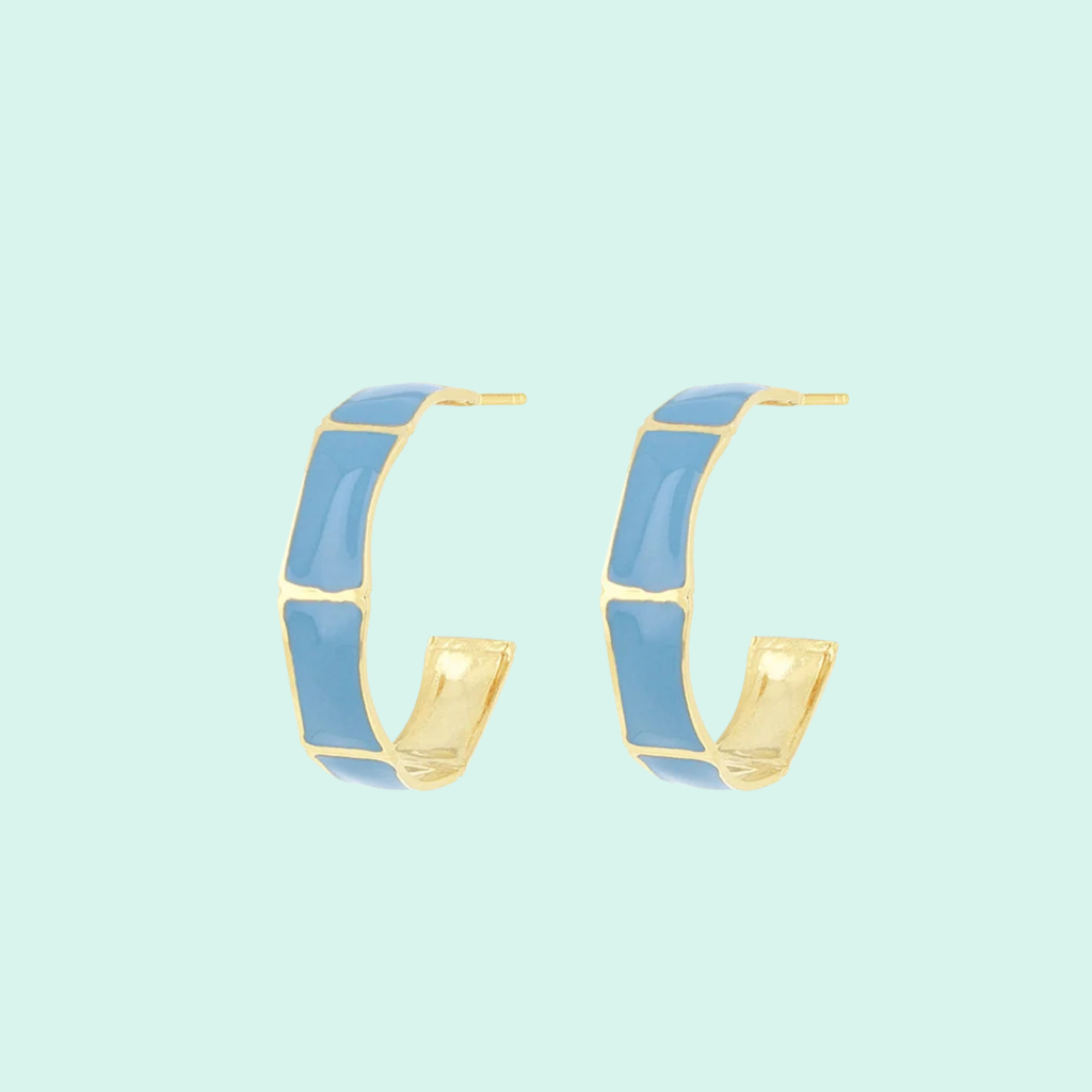 SE-3040 - Gold earrings with hoops blue
