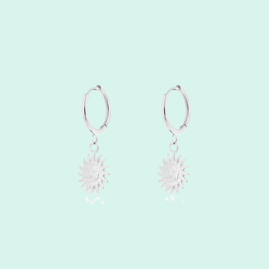 SE-3048 - Silver hoop earrings with sun charm
