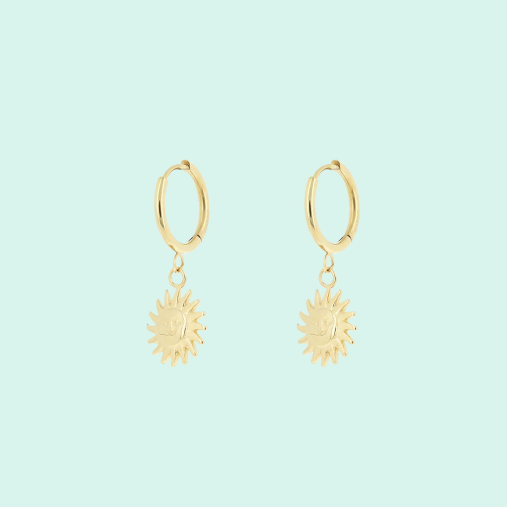SE-3049 - Gold hoop earrings with sun charm