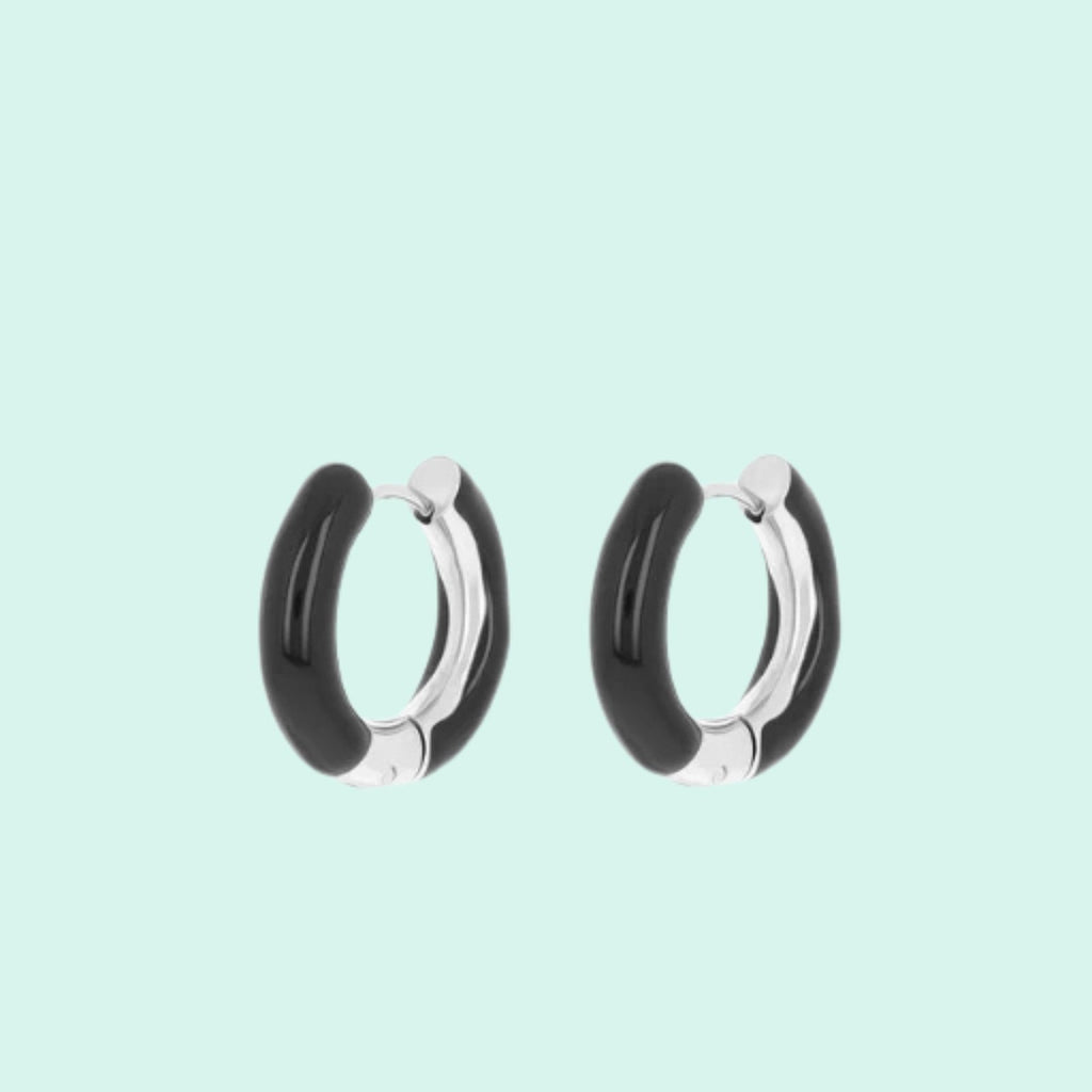 SE-3052 - Silver & black hoop earrings