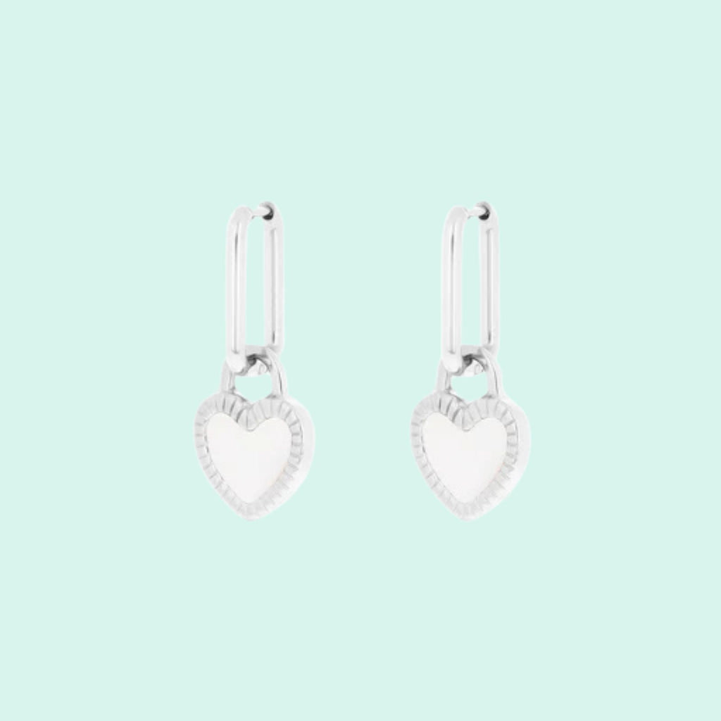 SE-3054 - Silver earrings with black or white heart charm