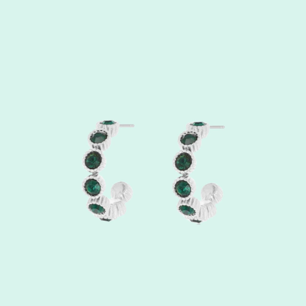 SE-3056 - Silver earrings with green stones