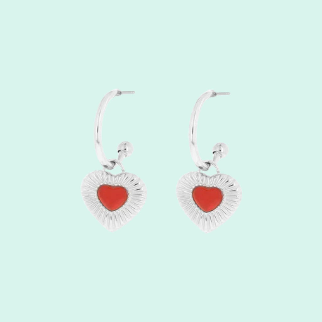 SE-3058 - Silver earrings with red heart charm