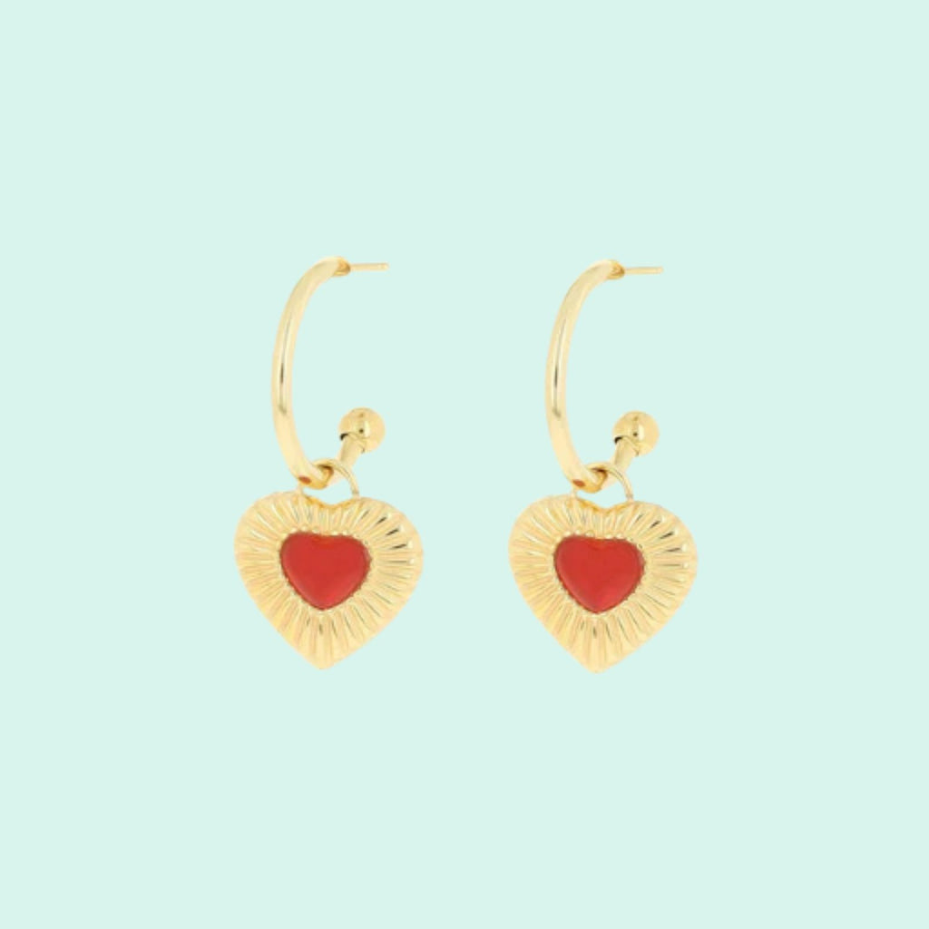 SE-3059 - Gold earrings with red heart charm