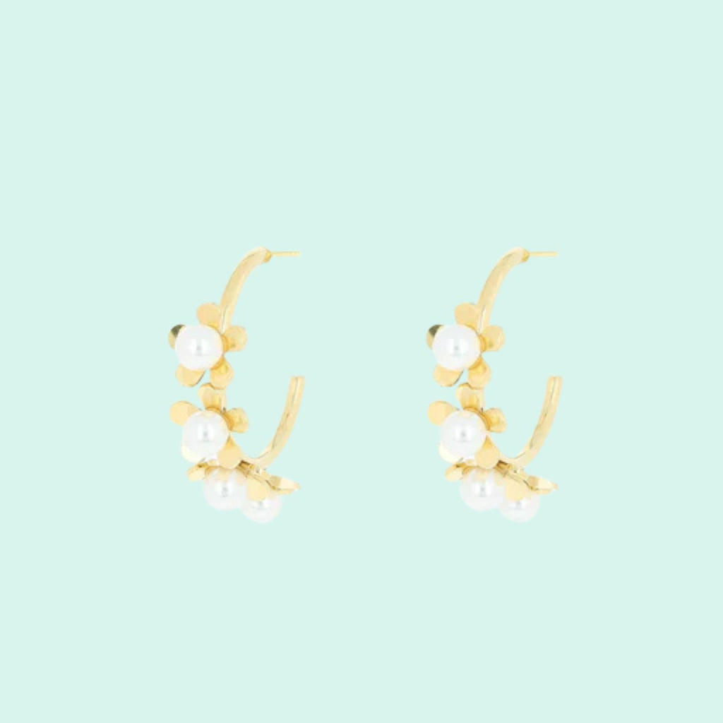 SE-3061 - Gold earrings with flowers & pearls