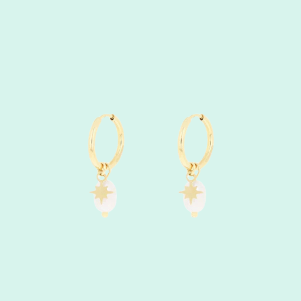 SE-3063 - Gold earrings with star & pearl charms