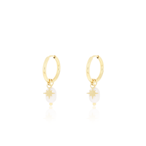 Gold earrings with star & pearl charms