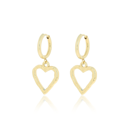 Gold earrings with heart charm