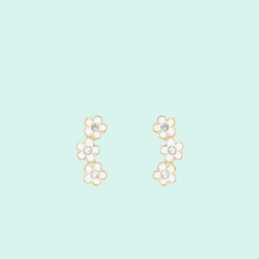 SE-3087 - Gold Stud Earrings with Strass Flowers