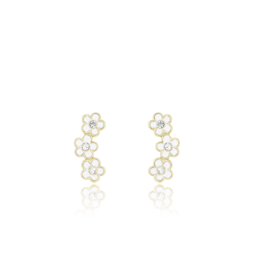 Gold Stud Earrings with Strass Flowers
