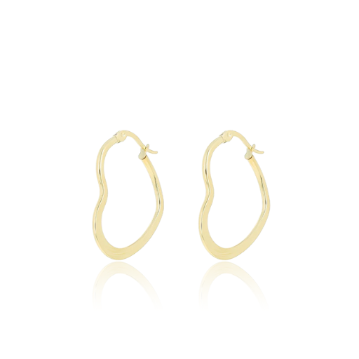 Brushed gold coloured hoop earrings with heart shape (30mm)