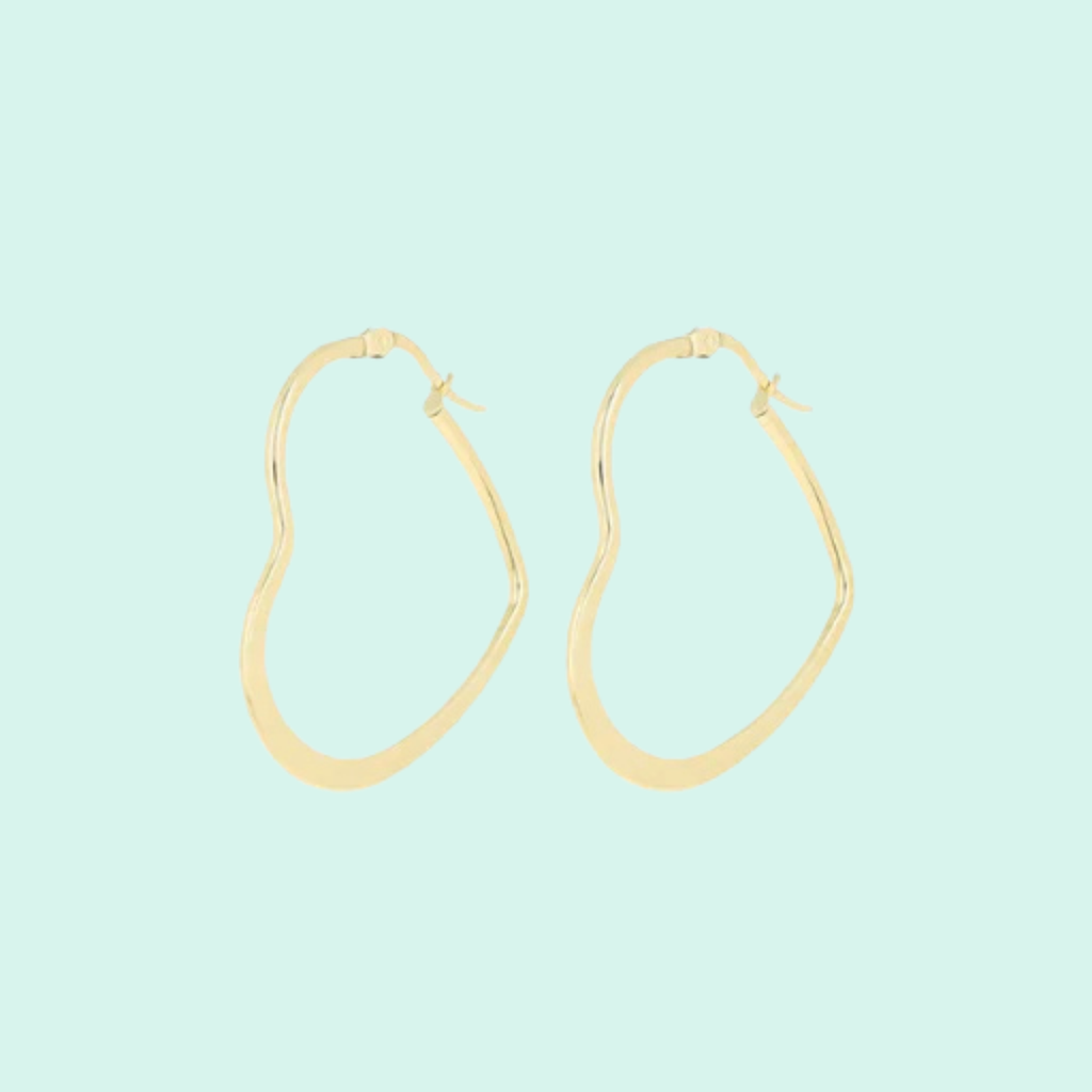 SE-3100 - Brushed gold coloured hoop earrings with heart shape (40mm)
