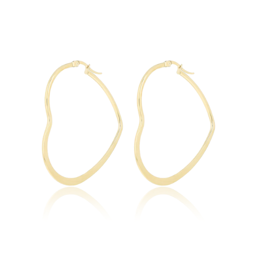 Brushed gold coloured hoop earrings with heart shape (50mm)
