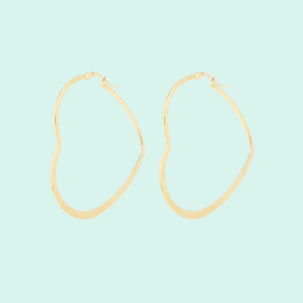 SE-3101 - Brushed gold coloured hoop earrings with heart shape (50mm)
