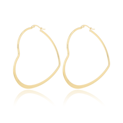 SE-3102 - Brushed gold coloured hoop earrings with heart shape (60mm)