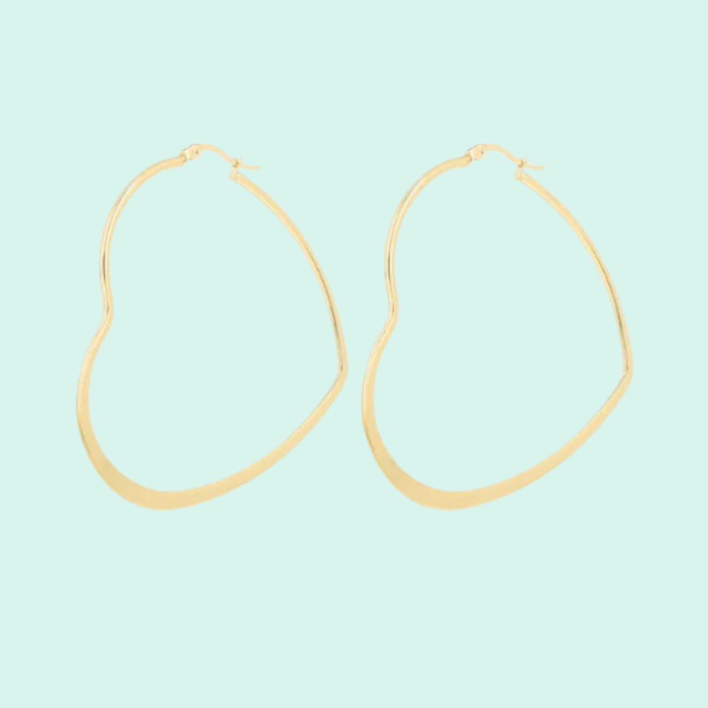 SE-3102 - Brushed gold coloured hoop earrings with heart shape (60mm)