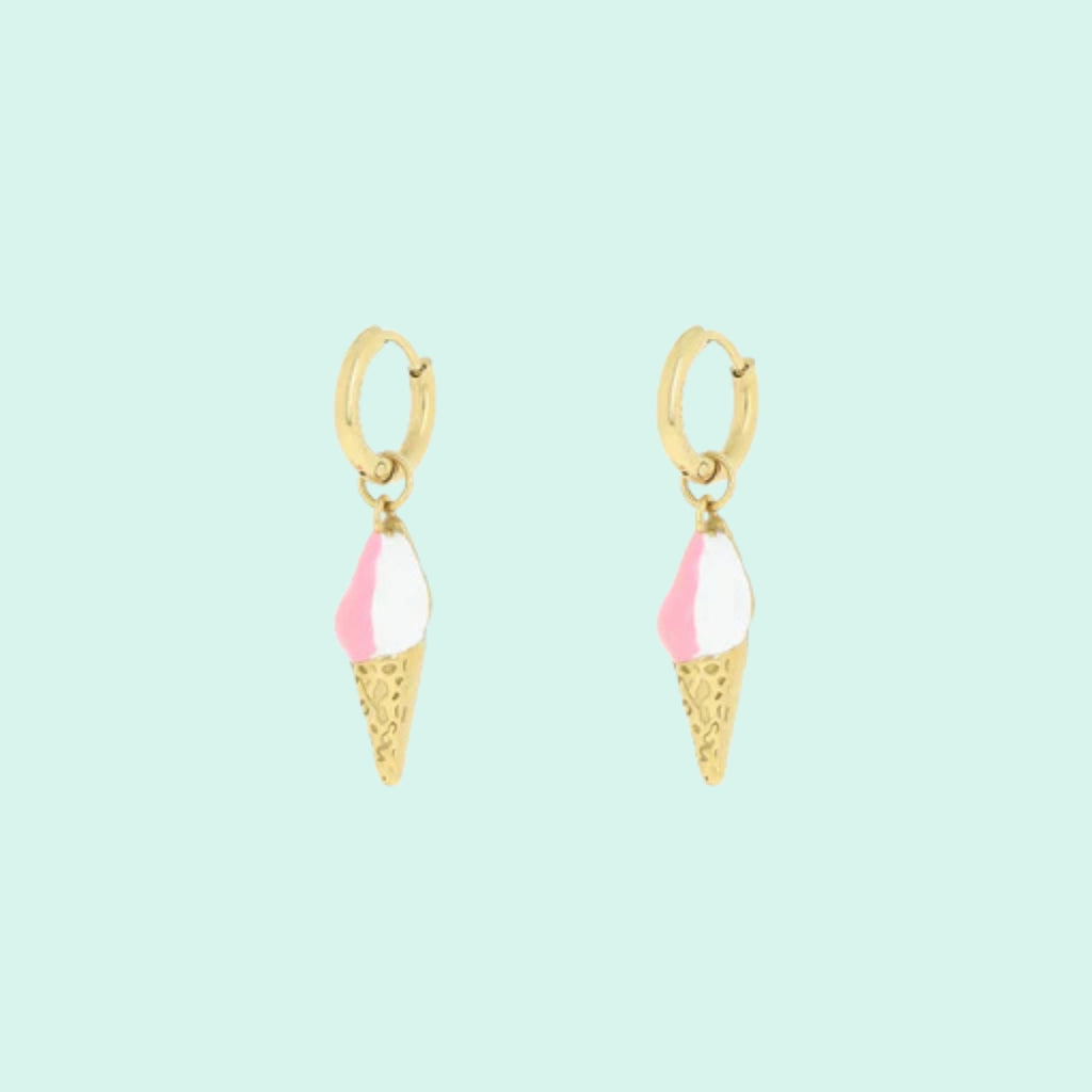 SE-3081 - Gold Hoop Earrings with Ice Cream Charm