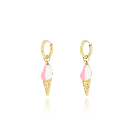 Gold Hoop Earrings with Ice Cream Charm