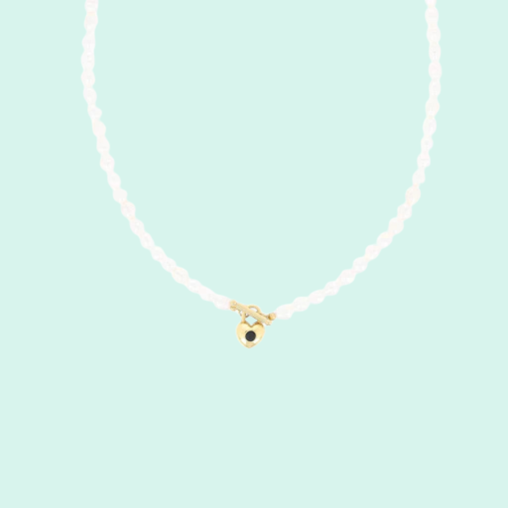 SN-2054 - Pearl necklace with gold heart