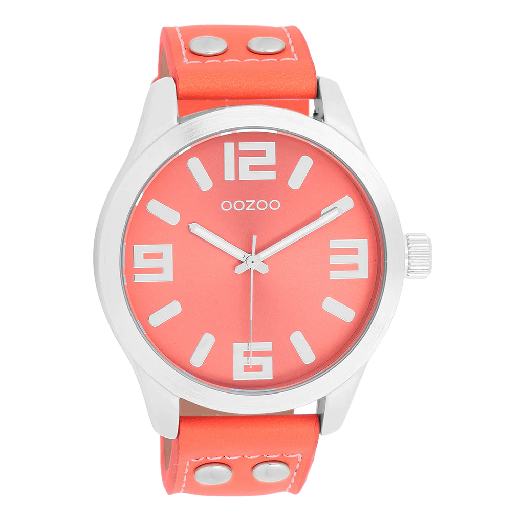 C1073 / 46mm / Silver Coloured/Coral Coloured