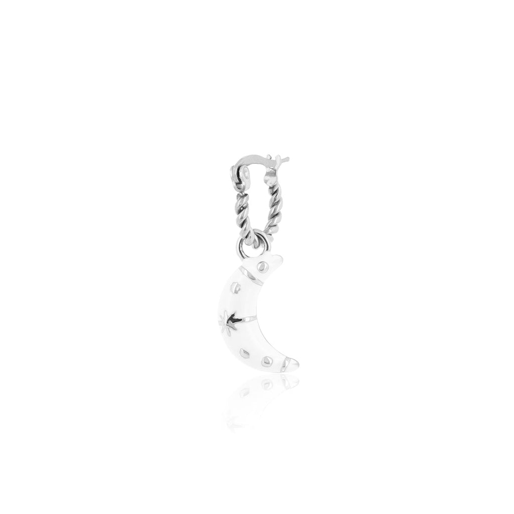Silver hoop earring with moon charm