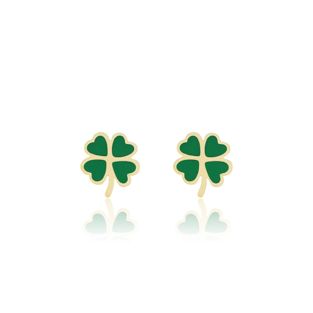 Gold Earrings with Green clover